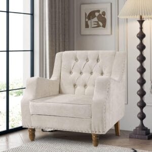 Beige Tufted Armchair – Cozy Reading Chair for Healing Room Corners