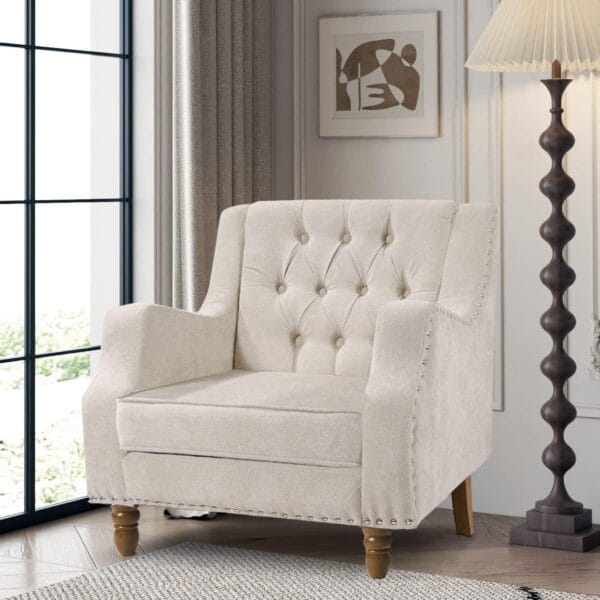 Beige Tufted Armchair – Cozy Reading Chair for Healing Room Corners