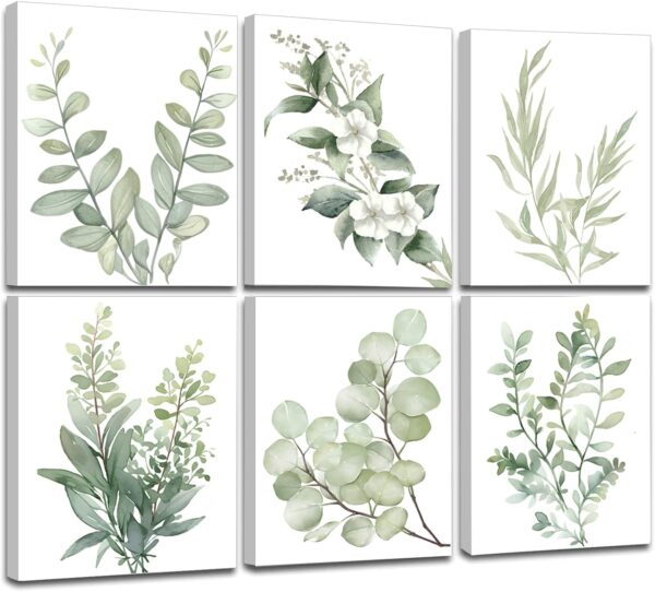 Sage Green Botanical Wall Art – Framed Set of 6 for Healing Room Style