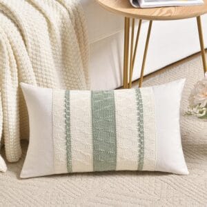 Sage Green Lumbar Pillow Cover – Boho Cottage Style (12” x 20”)