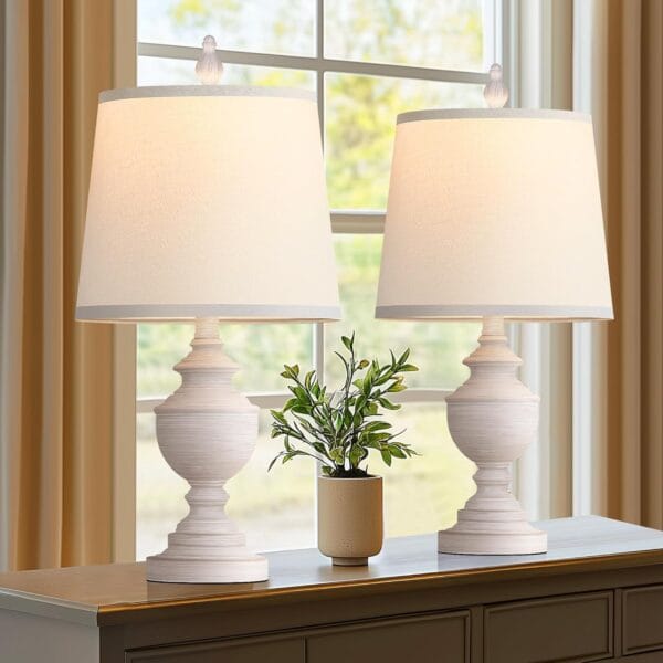 Vintage White Bedside Lamps – Set of 2 for Healing Room Serenity