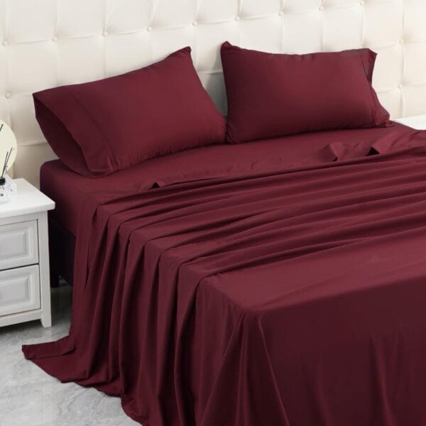 Wine Red Microfiber Queen Sheet Set – Soft, Breathable & Guest-Ready